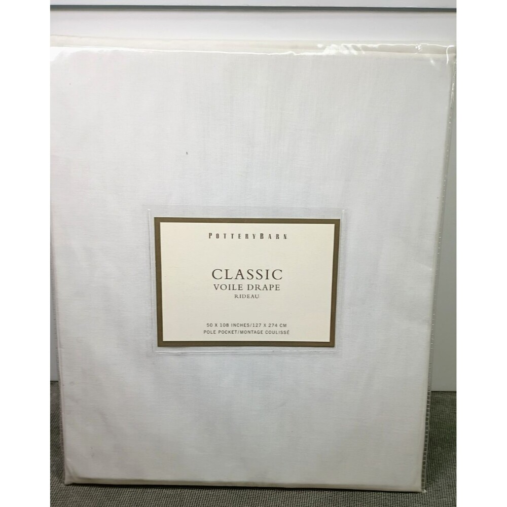 1 Pkg Pottery Barn CLASSIC Voile Drape Rideau Pole Pocket 50x108" White